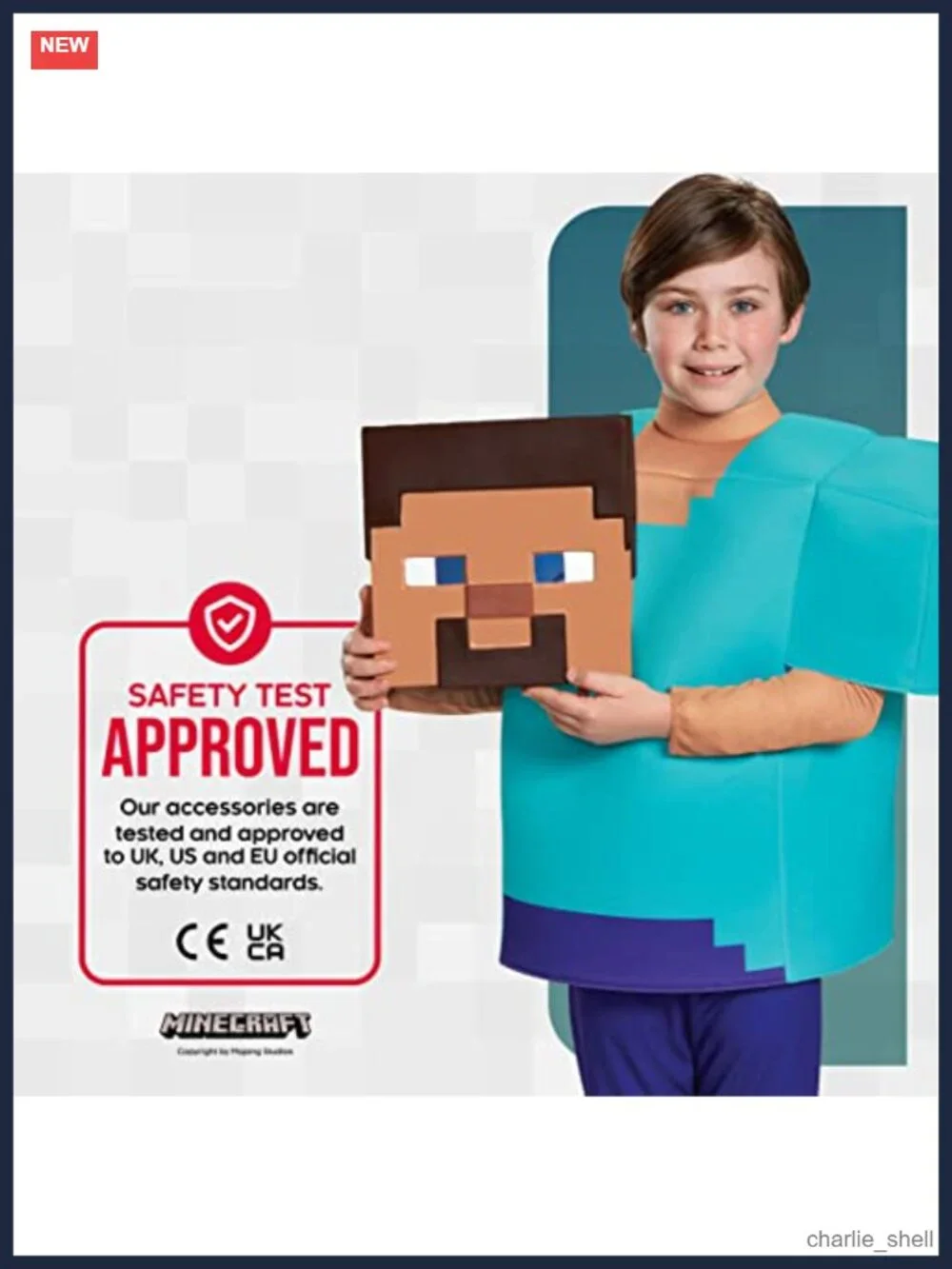 Minecraft Steve Classic Kids Costume Tunic & 3D Mask Halloween Cosplay